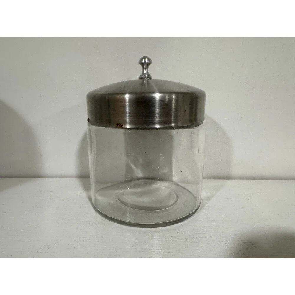 VTG Glass Profex Medical Jar 5”x4” Clear w/Lid Doctor Dentist Memorabilia